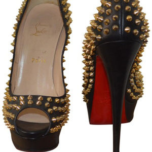 Christian Louboutin Black Lady Peep 150 Spikes 40